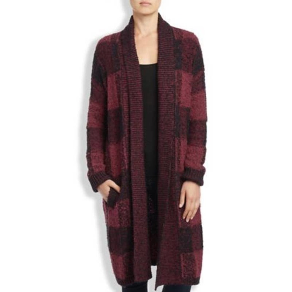 Lucky Brand Womens Buffalo Checkered Boucle Cardigan Duster Sweater size Medium